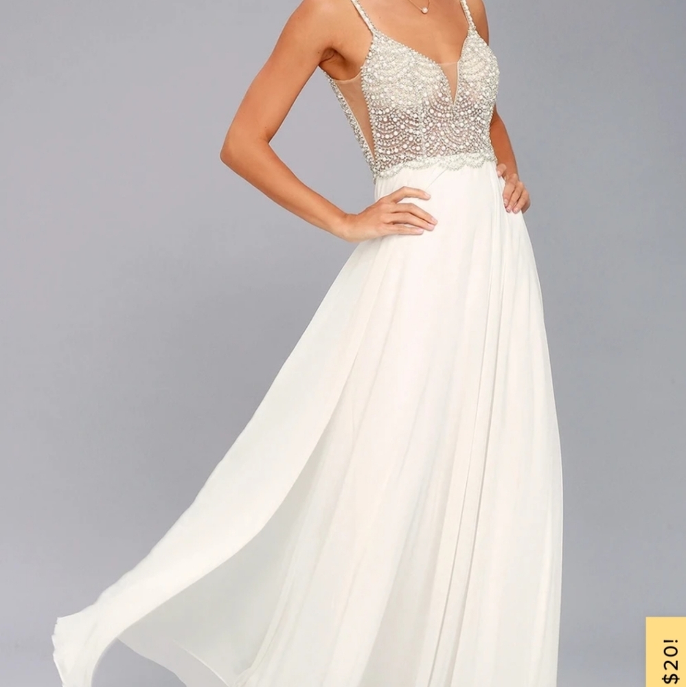 Size 8 LULUs True love white beaded rhinestone wedding dress
